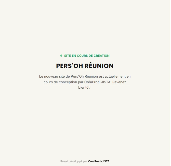 Page d'attente du site Pers'Oh Réunion, projet en développement