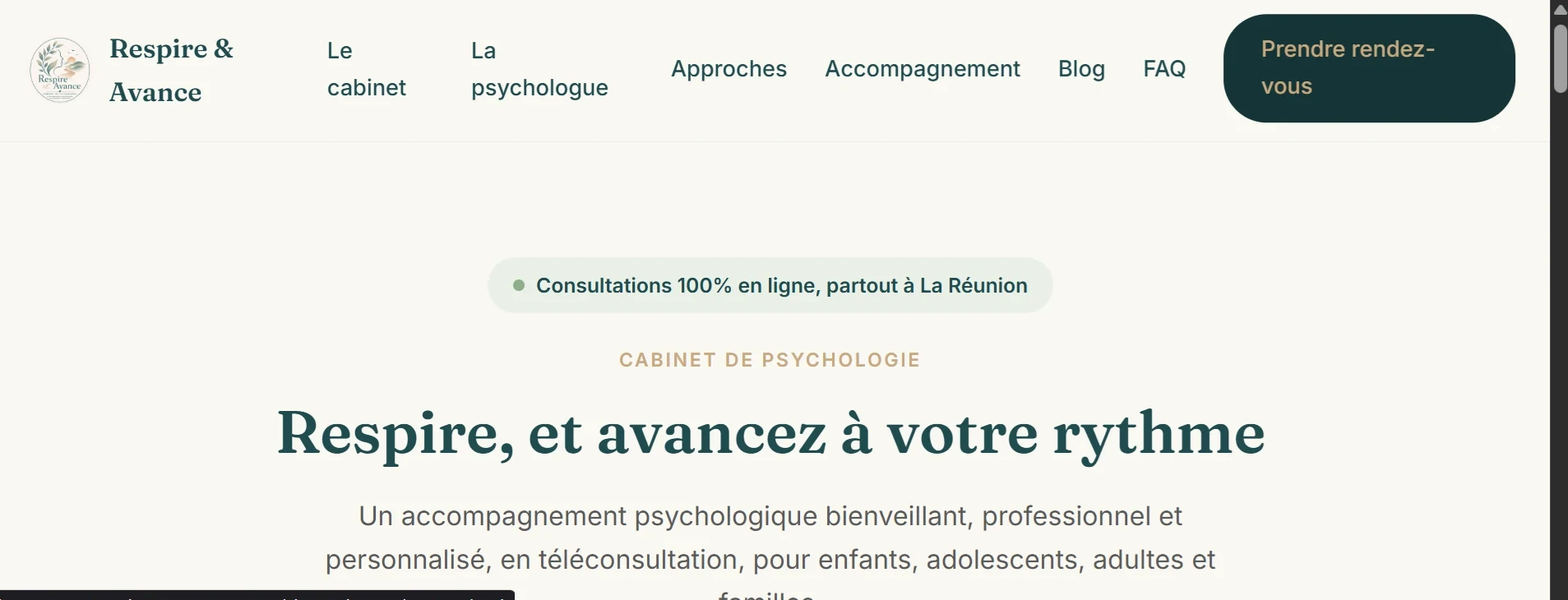 Aperçu du site Respire & Avance, cabinet de psychologie, projet en développement